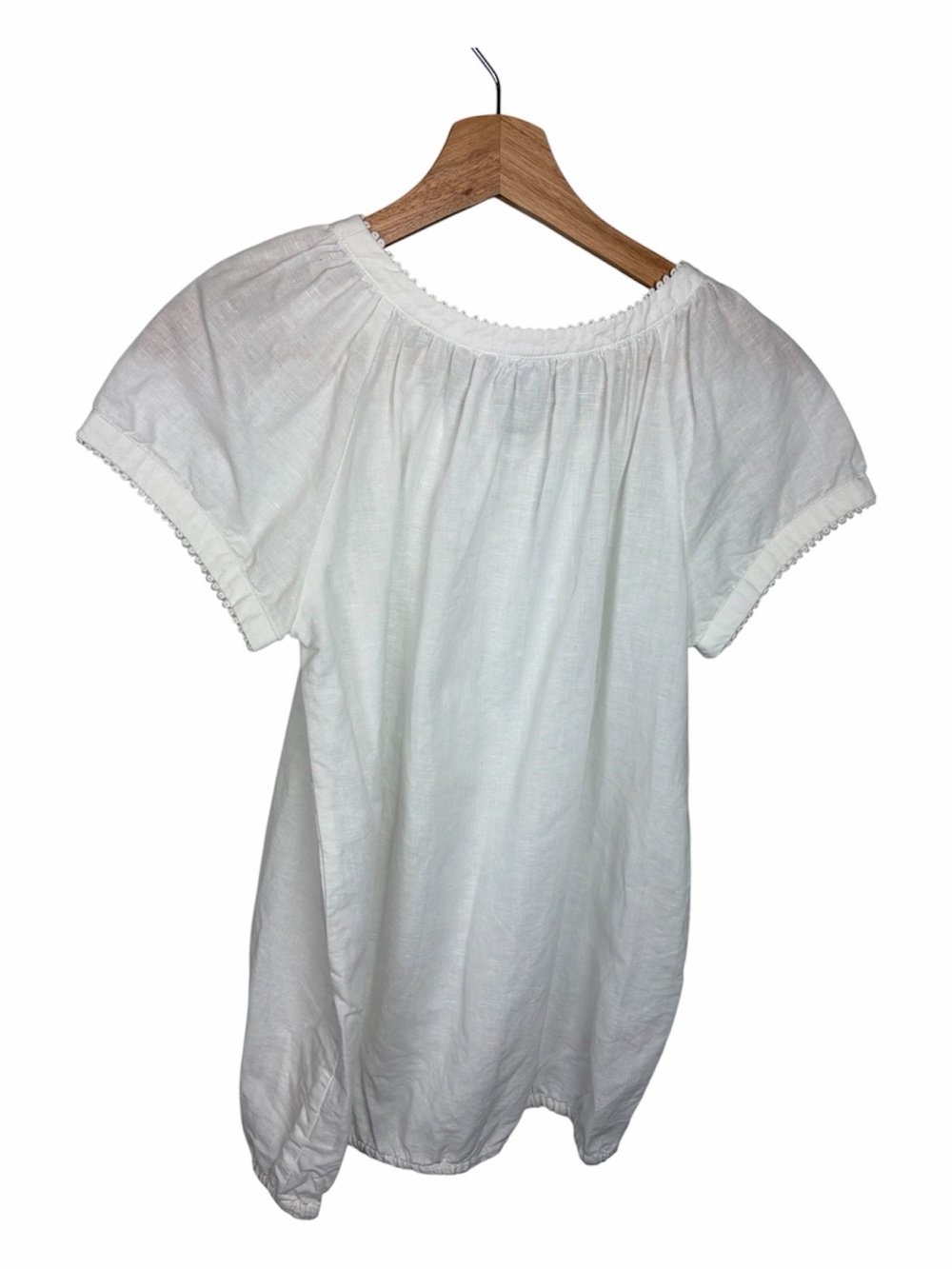 Merona White Linen Blend Peasant Blouse Small Boho Cottagecore Top Puff Sleeves - Picture 3 of 9
